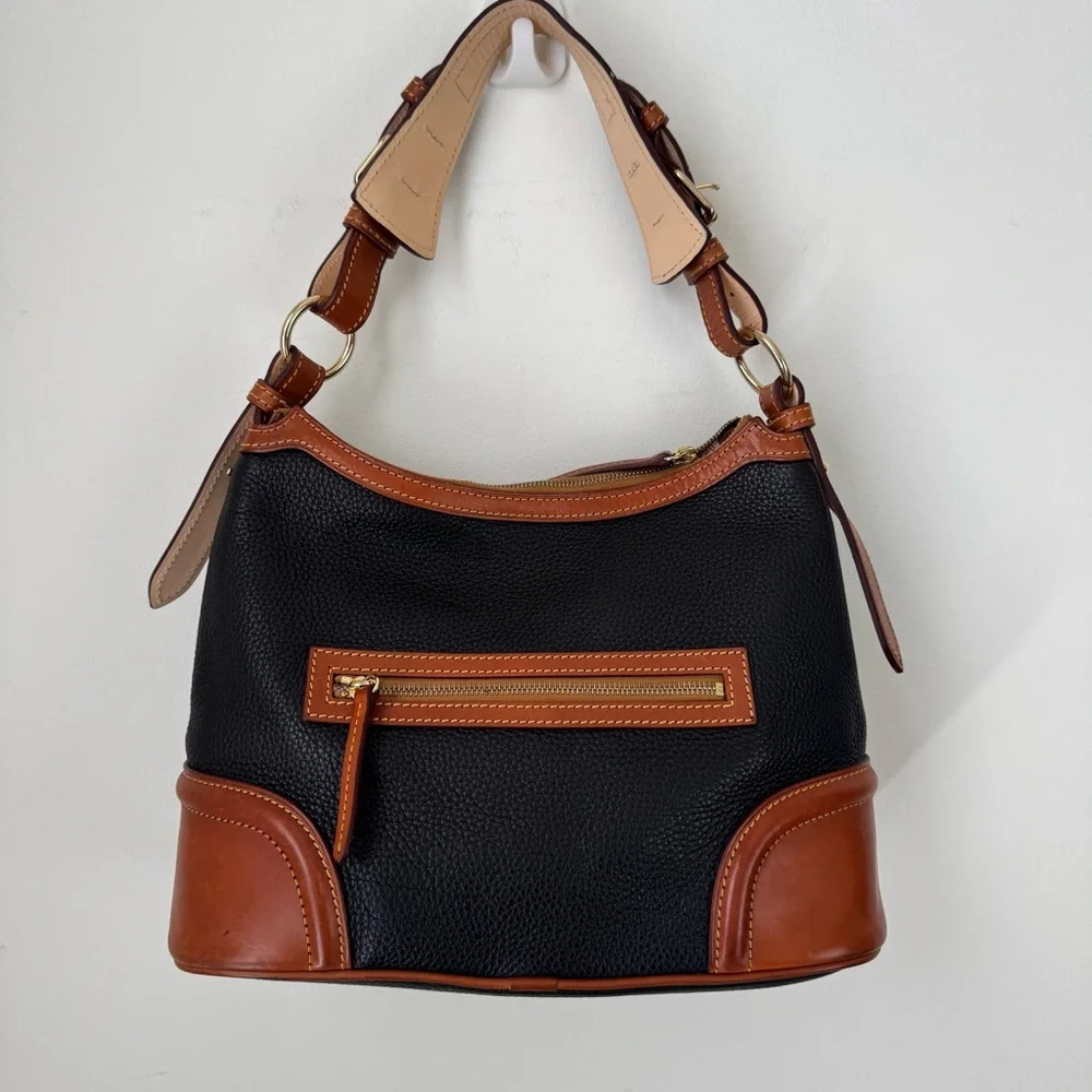 DOONEY & BOURKE Pebble Grain Leather Hobo Shoulder Handbag Tan Brown & Black